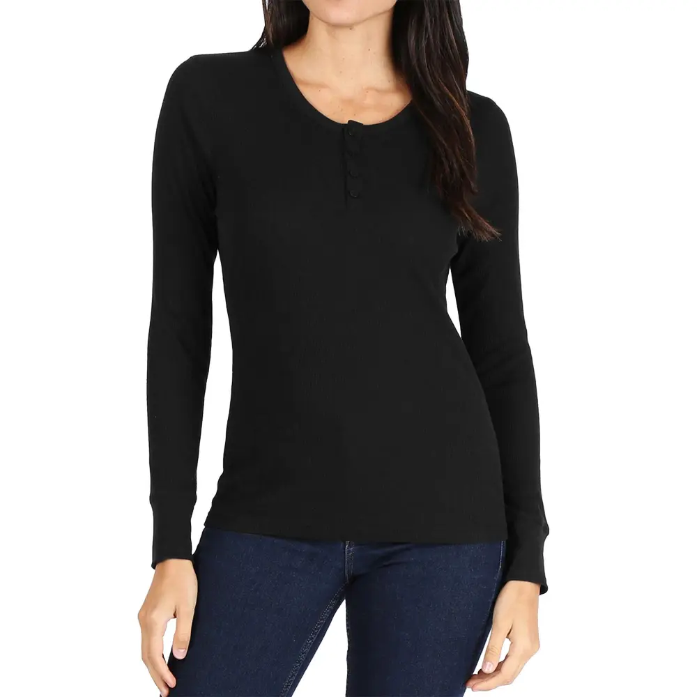 Pro Club Women's Long Sleeve Thermal Henley Tee