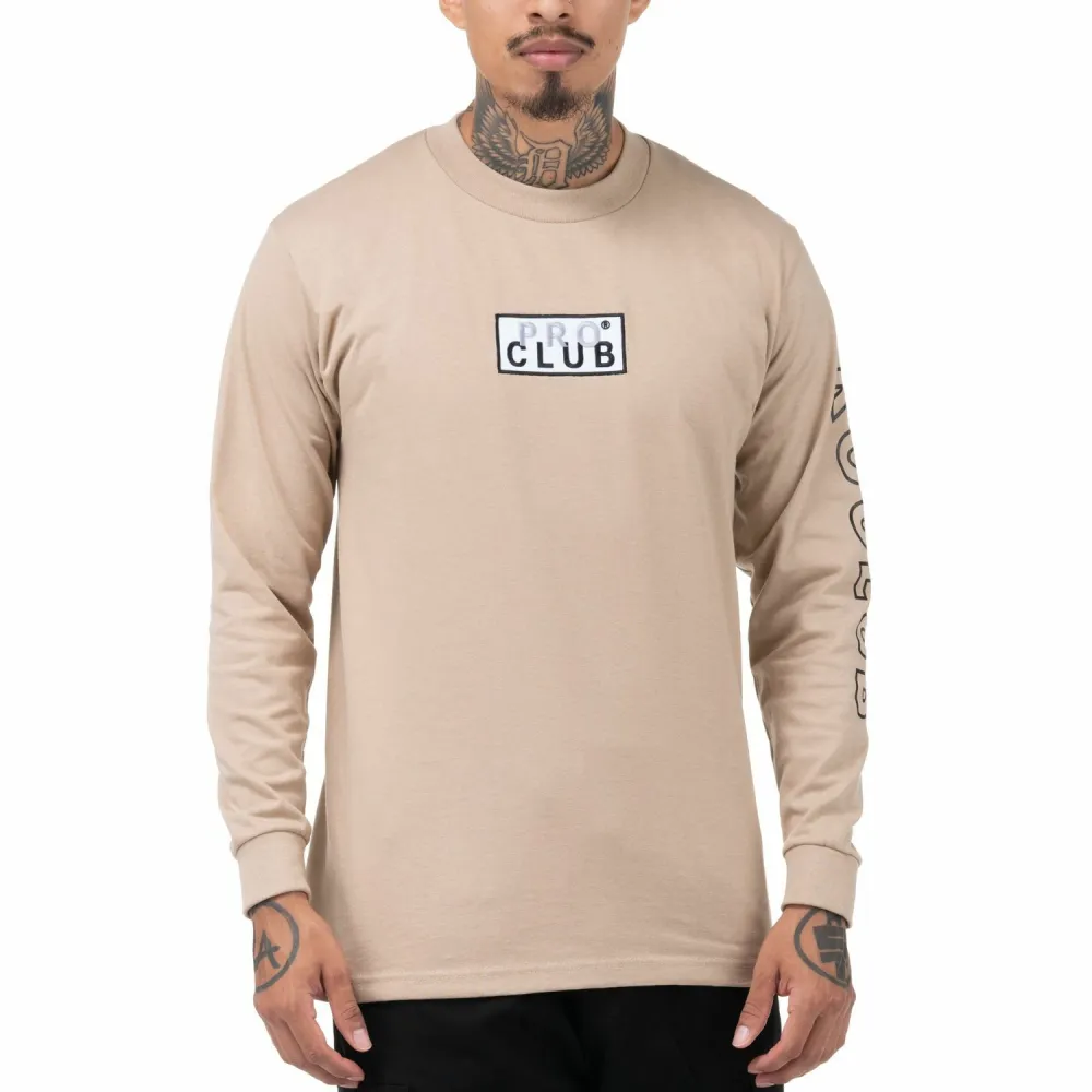 Pro Club Embroidered Box Logo Long Sleeve Heavyweight T-Shirt